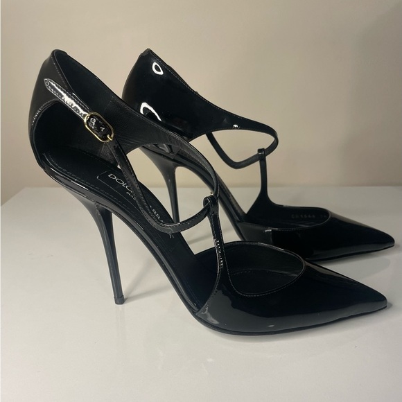 DOLCE & GABBANA Pointed Patent Leather Ankle-Strap Pump size 38.5/US 8.5 - Picture 3 of 12